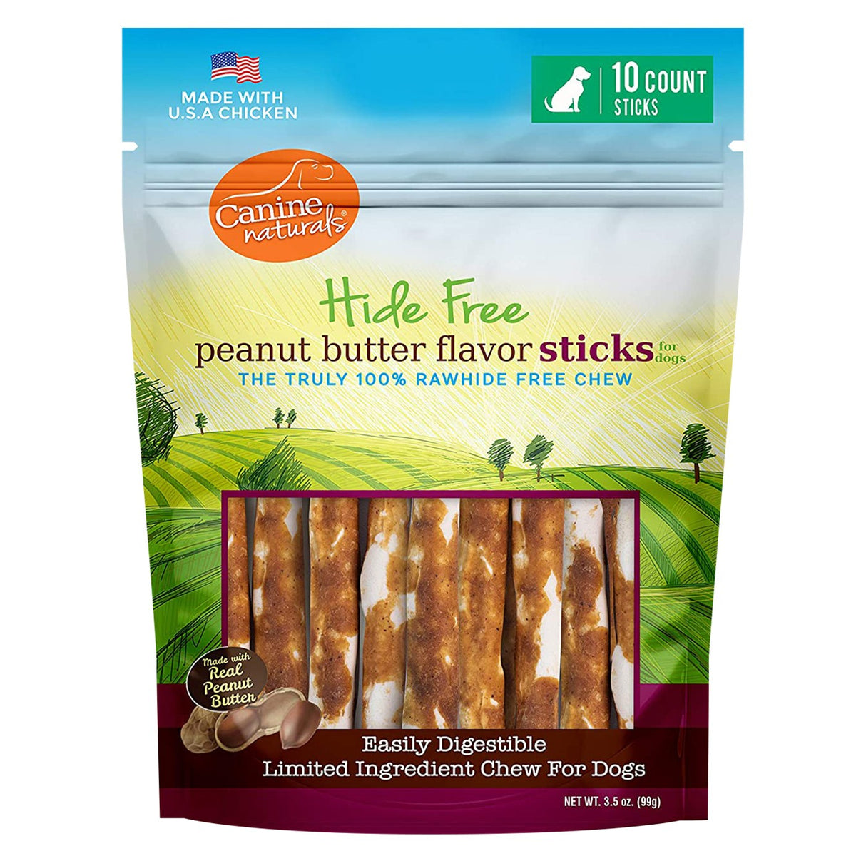 Canine Naturals Hide Free Peanut Butter Flavour Sticks Dog Treats 12 cm - 10 Pack