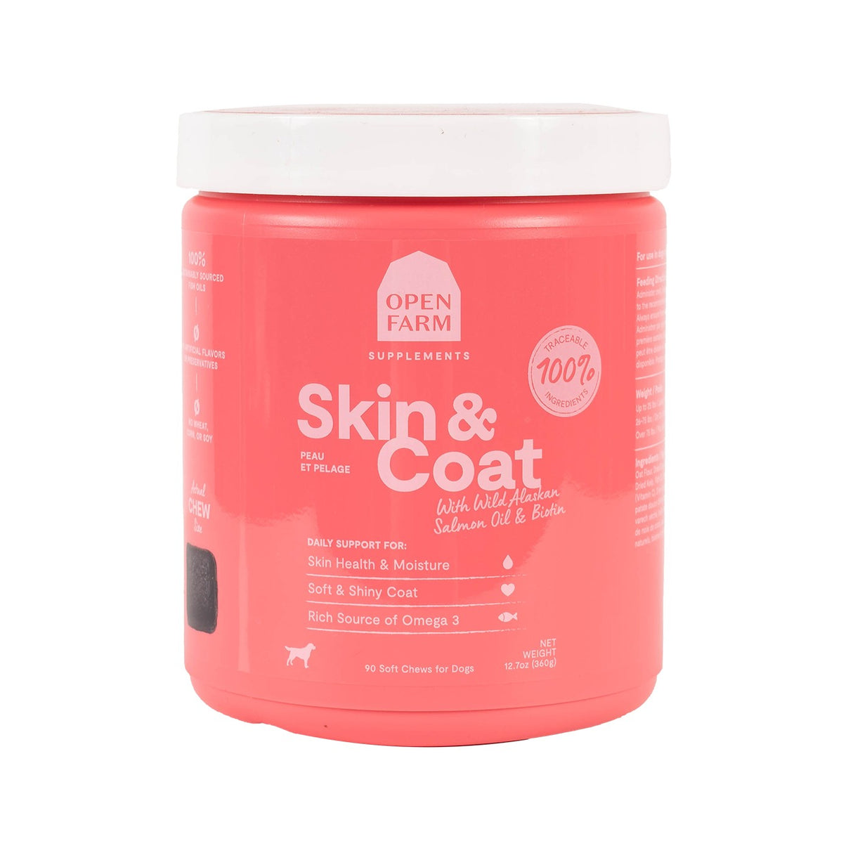 Open Farm Skin & Coat Chews Supplément pour chien 90 pièces