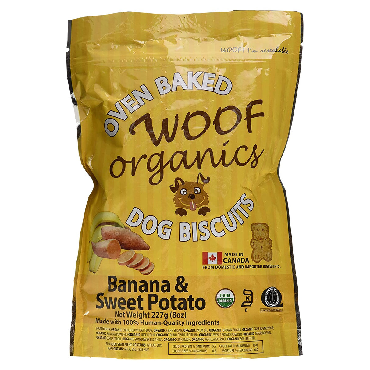 Woof Organics Banana & Sweet Potato Dog Treats 227 g