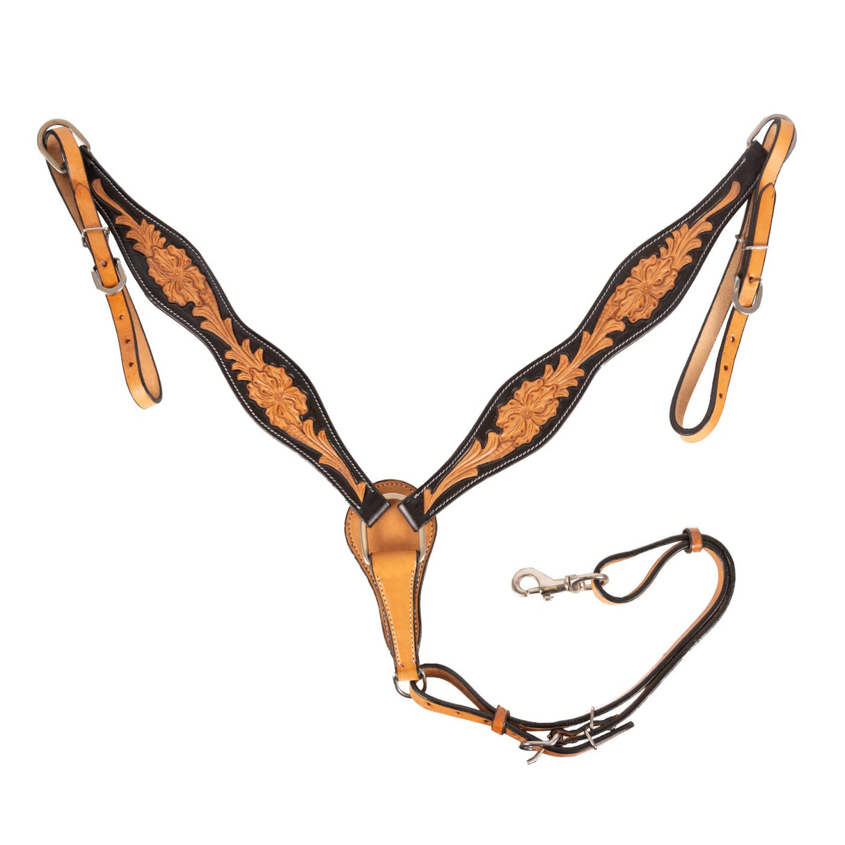 Collier de poitrine évasé en cuir de vachette à motif floral bicolore Royal King