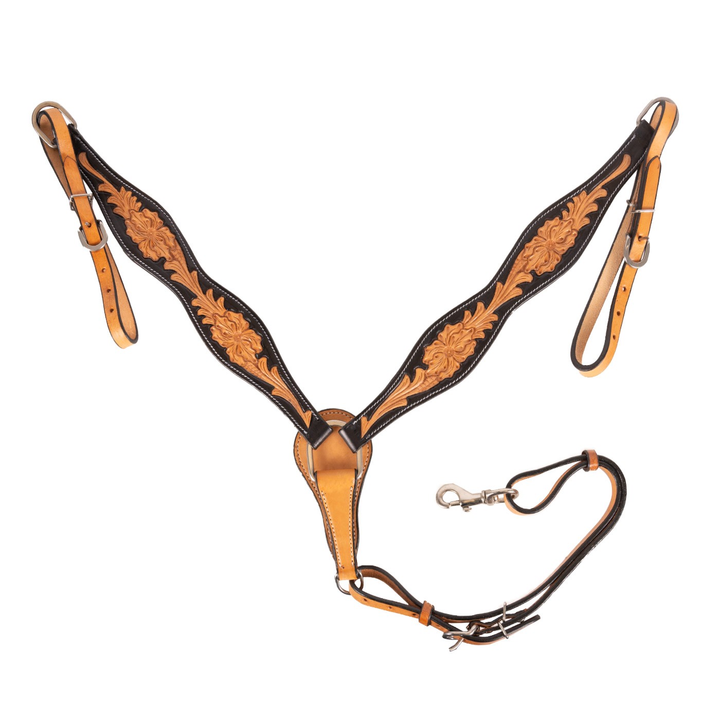 Collier de poitrine évasé en cuir de vachette à motif floral bicolore Royal King