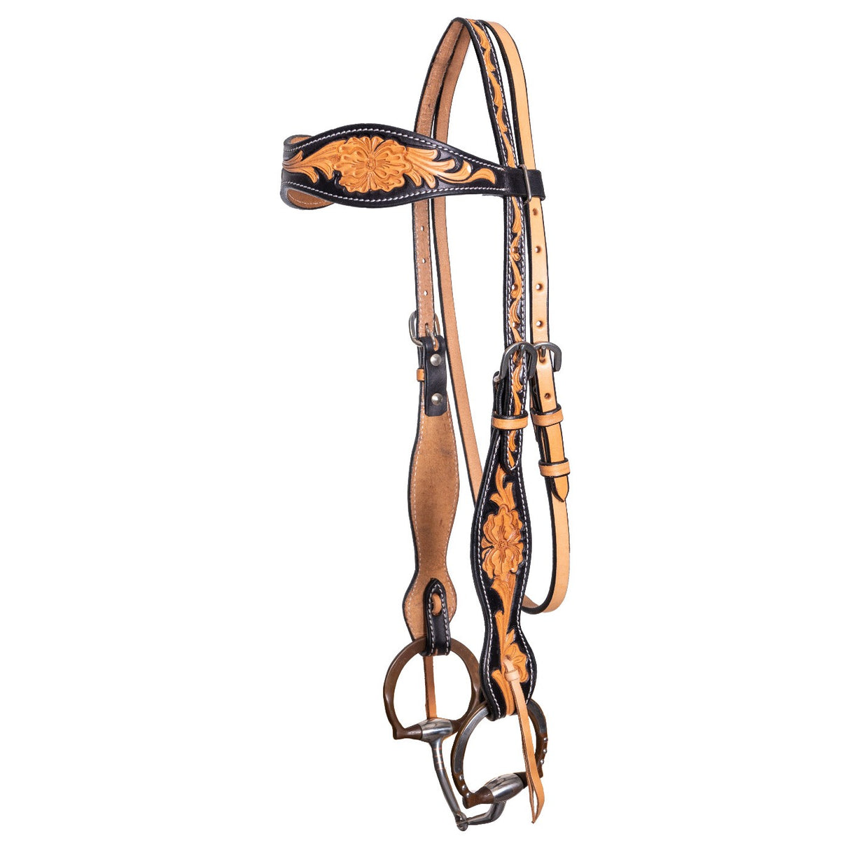 Bride de cheval évasée en cuir de vachette à motif floral bicolore Royal King