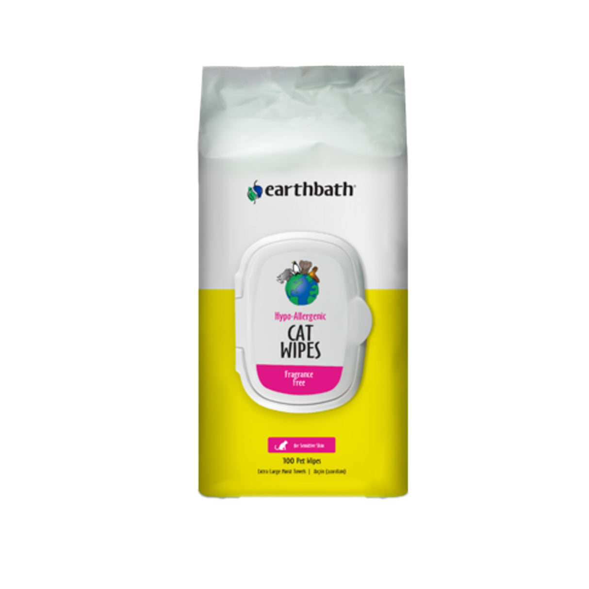 Lingettes de toilettage hypoallergéniques sans parfum pour chats Earthbath - 100 unités