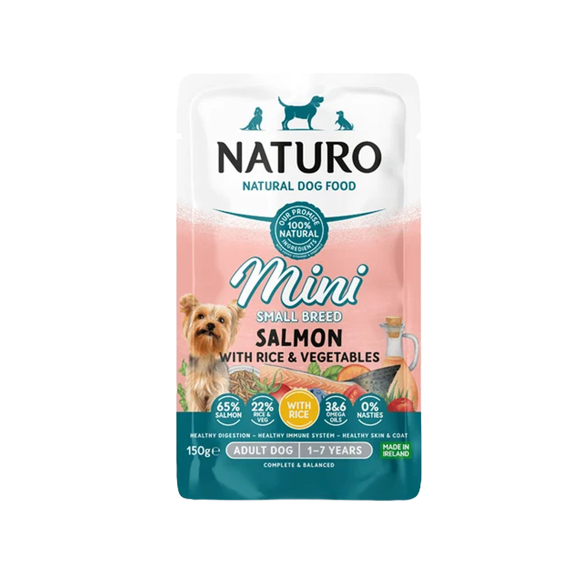 Naturo Canine Adult Mini Salmon W/ Rice and Vegetables Dog Food Pouch 150 g