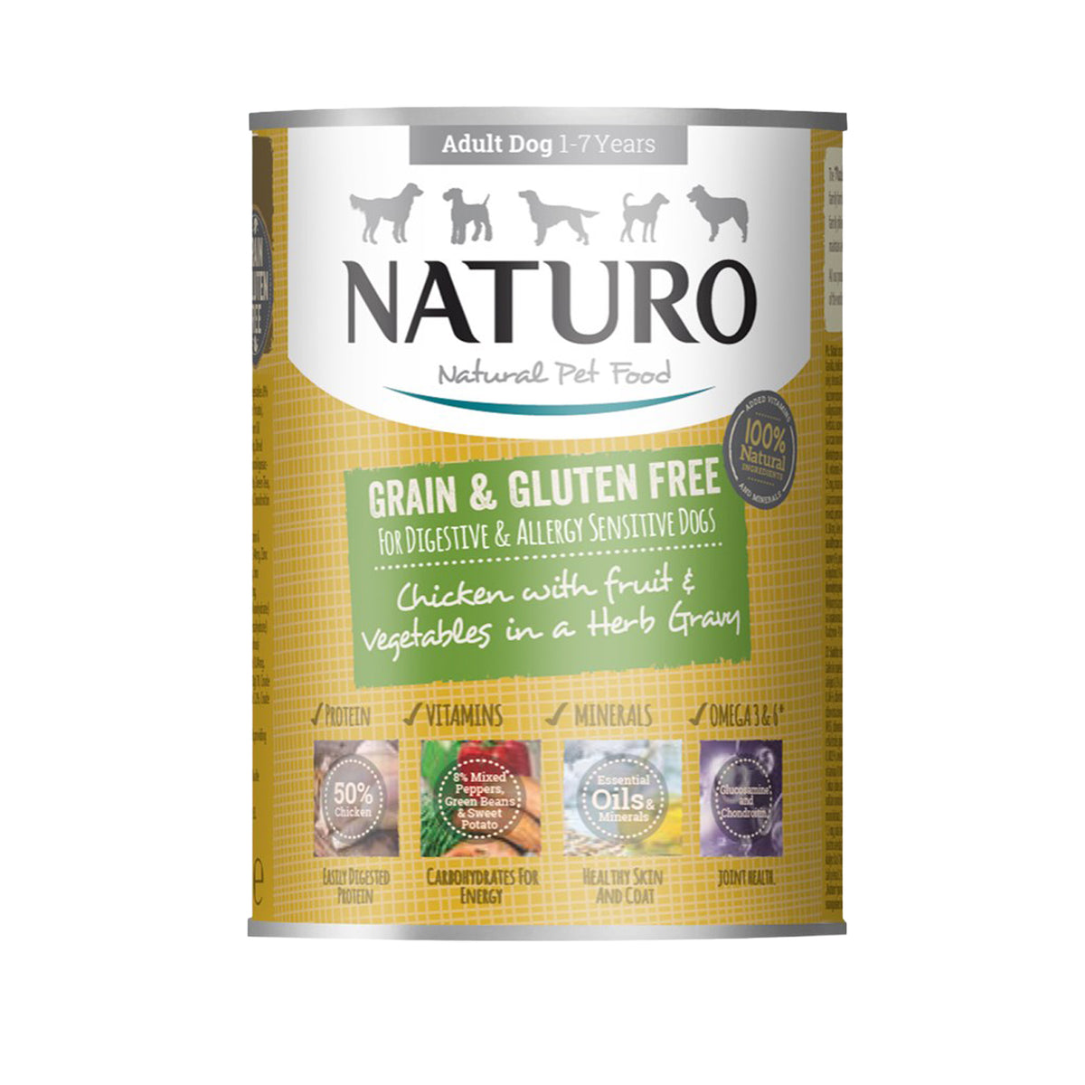 Naturo Canine Grain and Gluten Free Chicken W/ Fruit and Vegetables In Herb Gravy Canned Dog Food 390 g