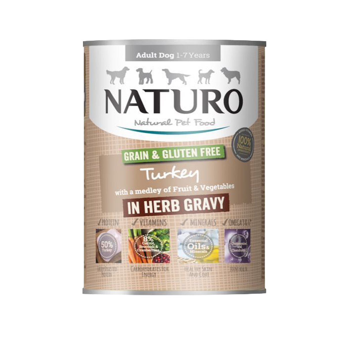 Naturo Canine Grain and Gluten Free Turkey W/ Fruit and Vegetables In Herb Gravy Canned Dog Food 390 g