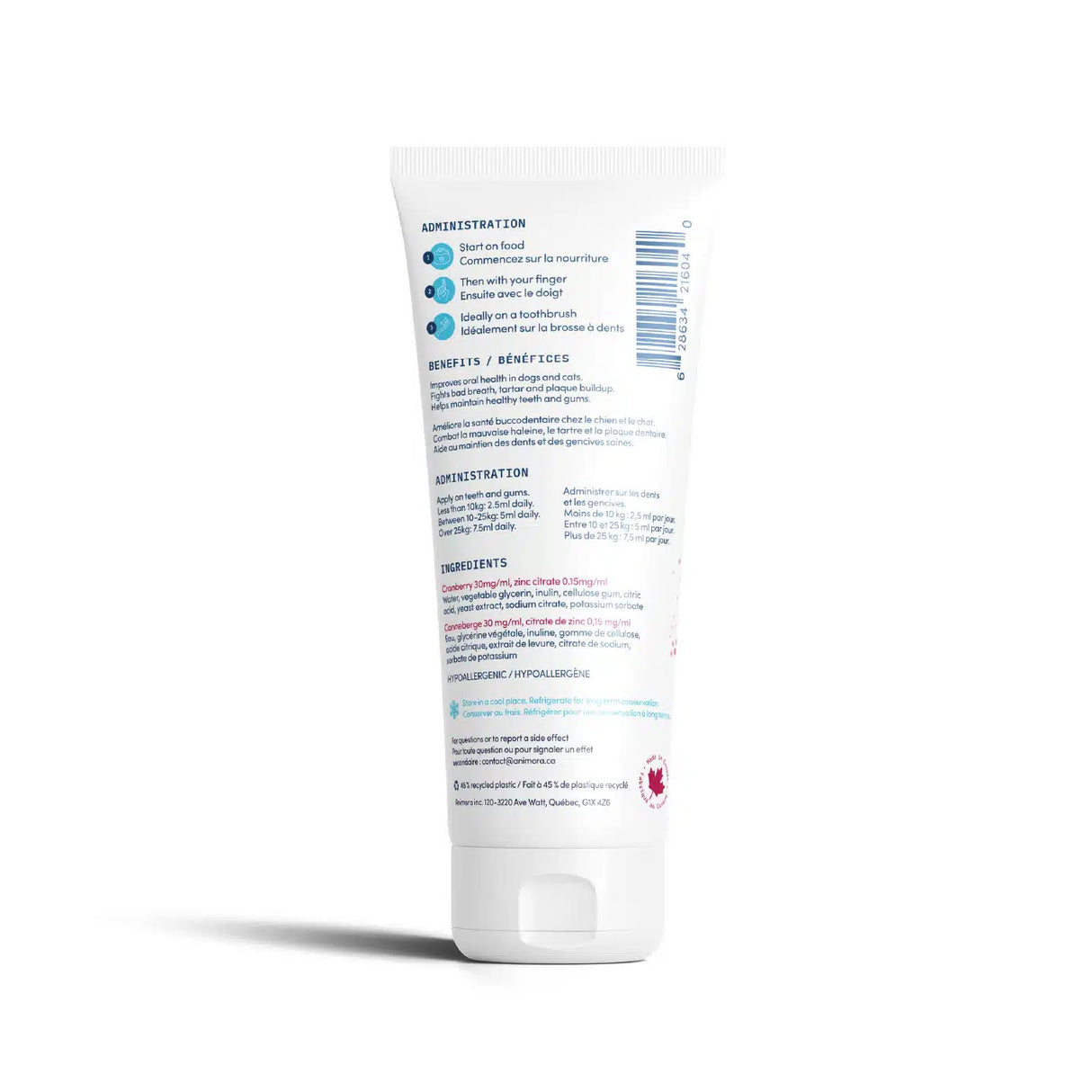 Gel dentaire pour chien aux canneberges Animora 90 ml