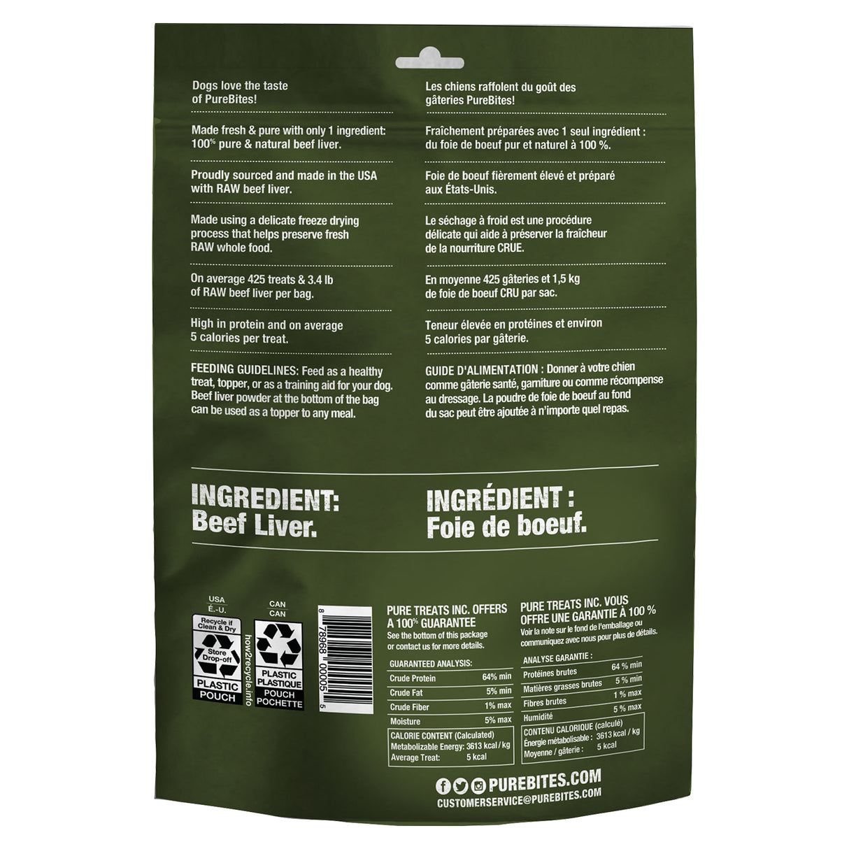 Friandises pour chiens au foie de bœuf lyophilisé PureBites 470 g