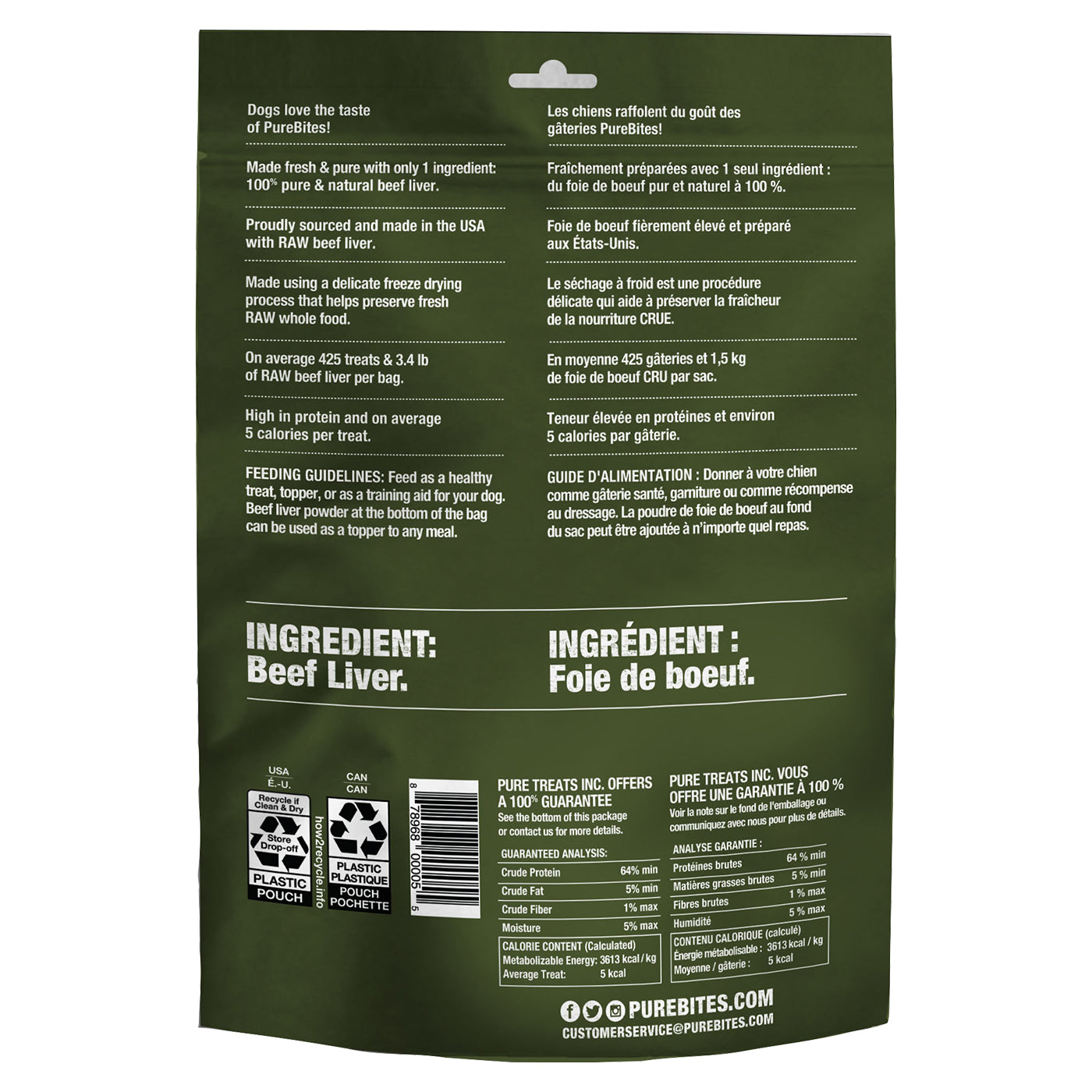 Friandises pour chiens au foie de bœuf lyophilisé PureBites 470 g