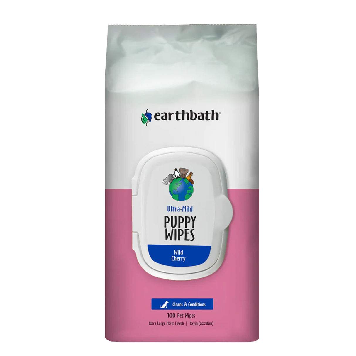 Lingettes ultra-douces Earthbath pour chiots à la cerise sauvage - 100 unités