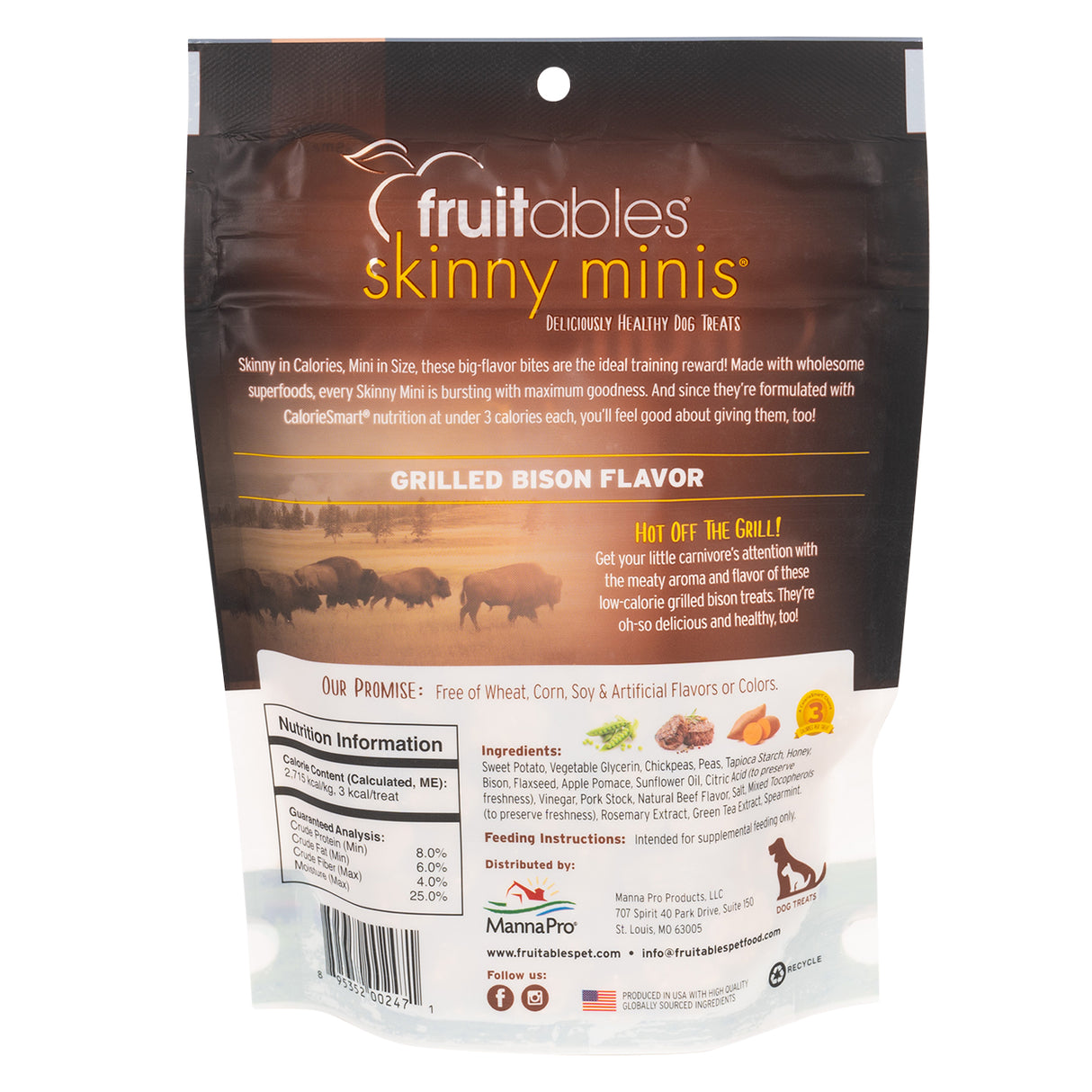 Fruitables Skinny Minis Chewy Grilled Bison Dog Treats 141 g