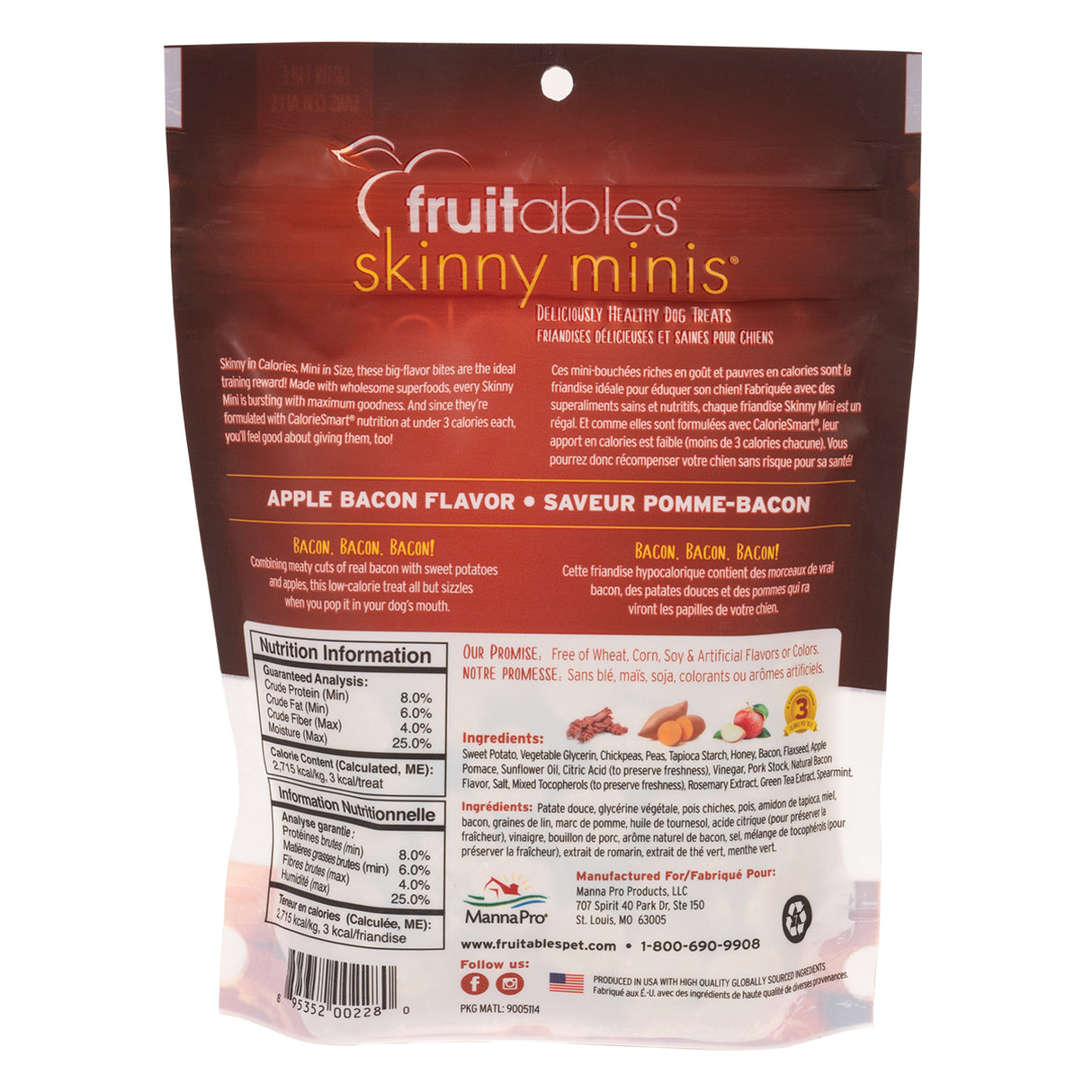 Fruitables Skinny Minis Chewy Apple Bacon Dog Treats 141 g