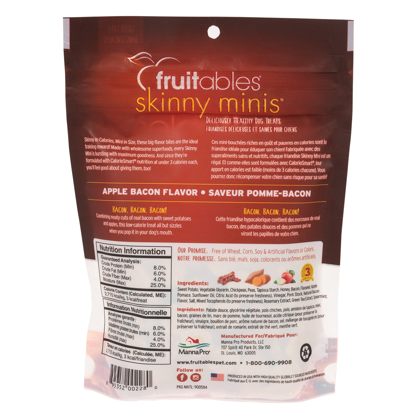 Fruitables Skinny Minis Chewy Apple Bacon Dog Treats 141 g