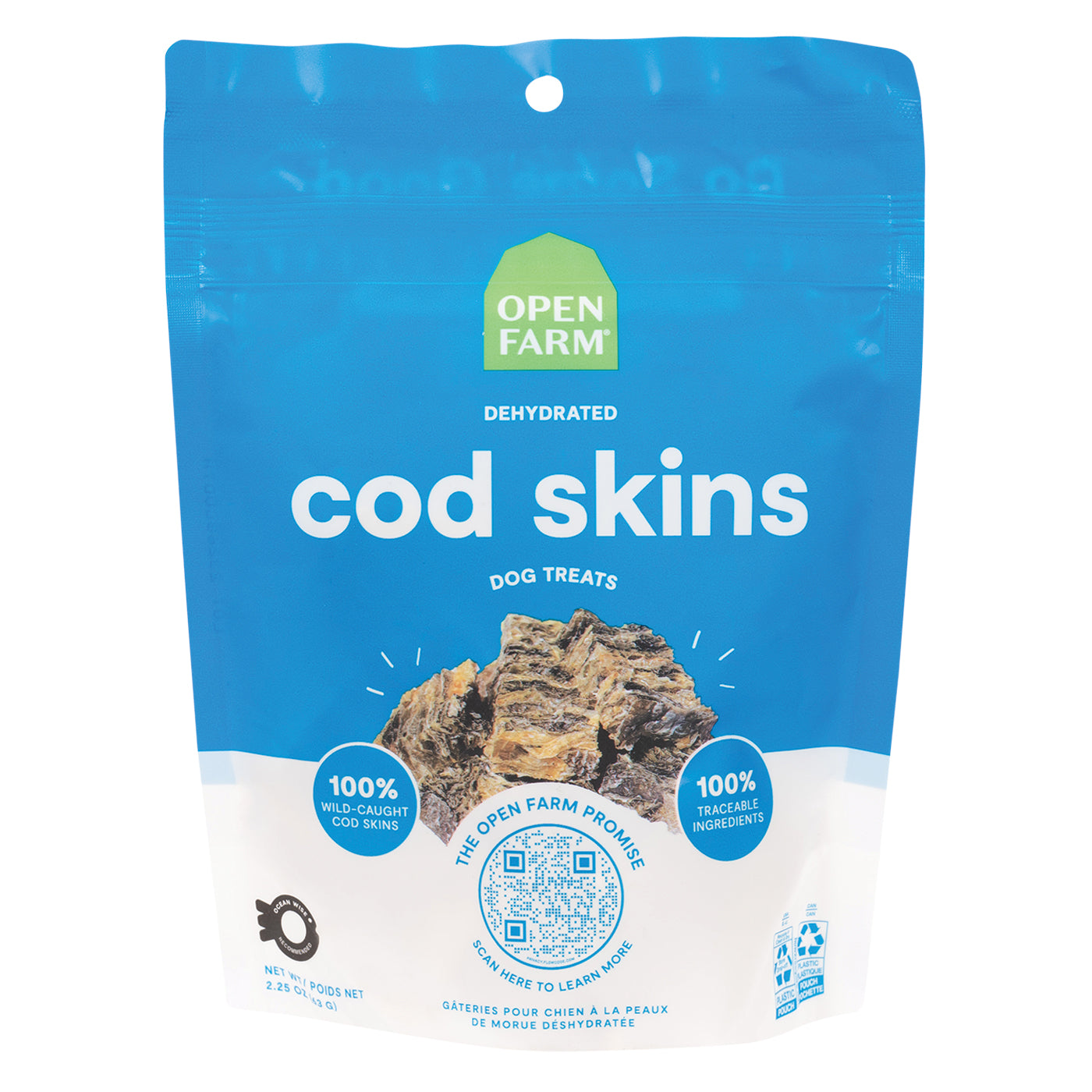 Open Farm Dehydrated Cod Skins Dog Treats 63 g
