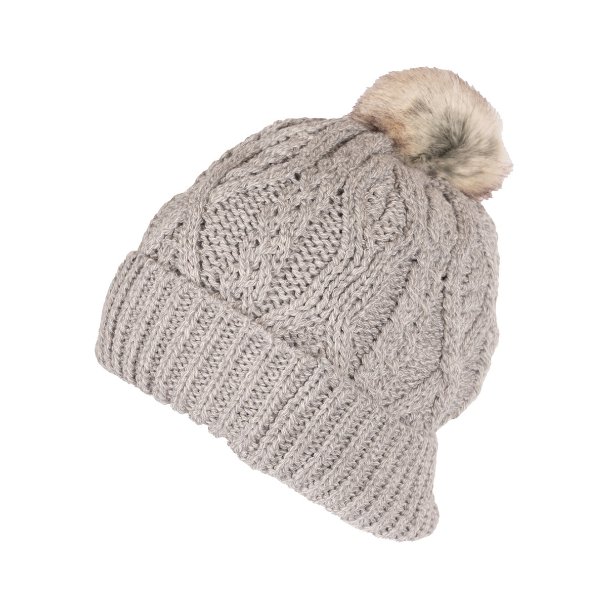 Heat Holders Brina Solid Cable Knit Roll Up Hat W/ Pom Pom