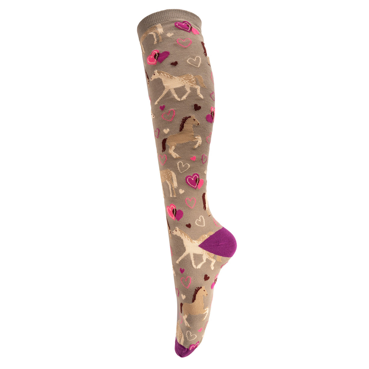 Four White Socks Heart Horses Knee High Socks