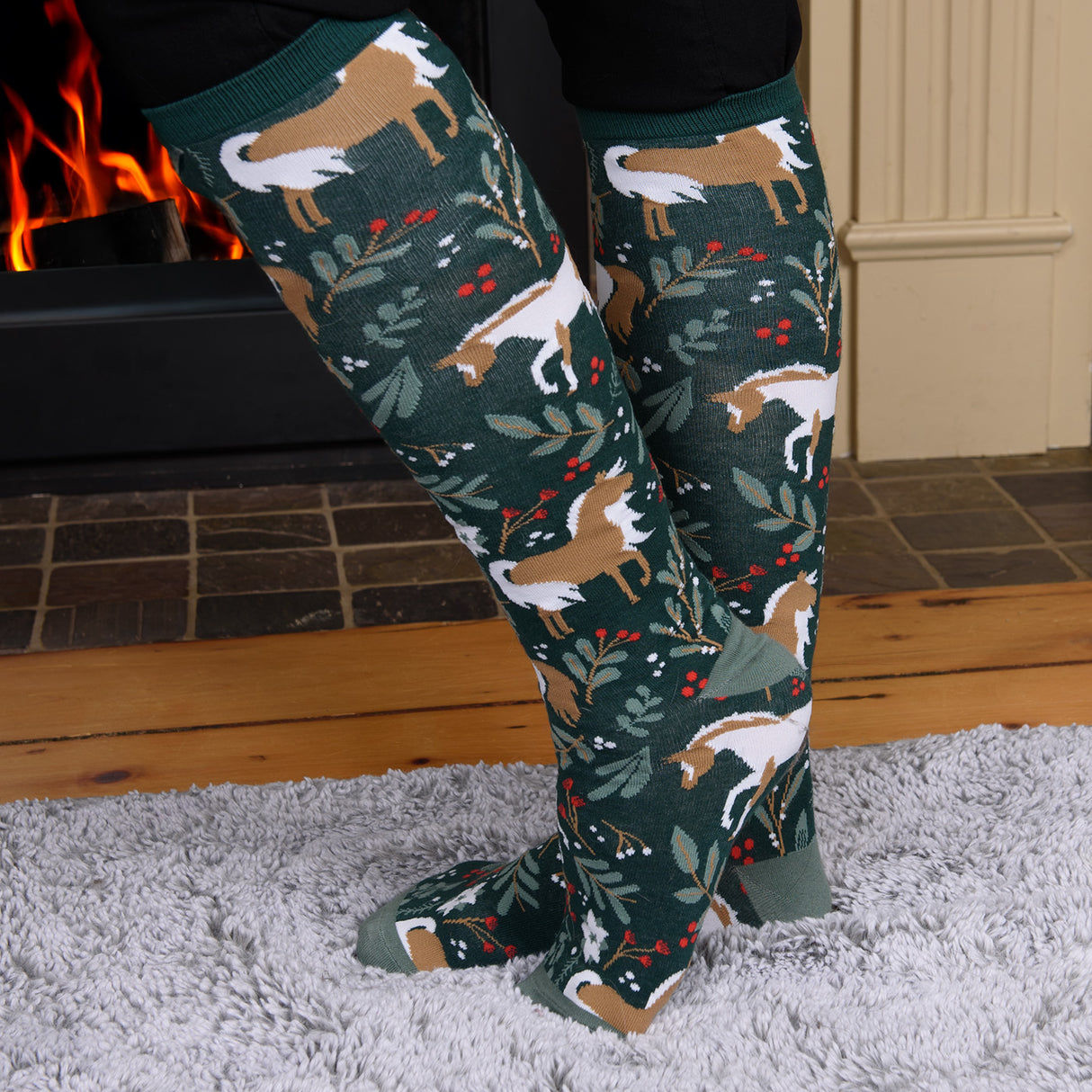 Quatre chaussettes blanches Winterberry Ponies, chaussettes hautes