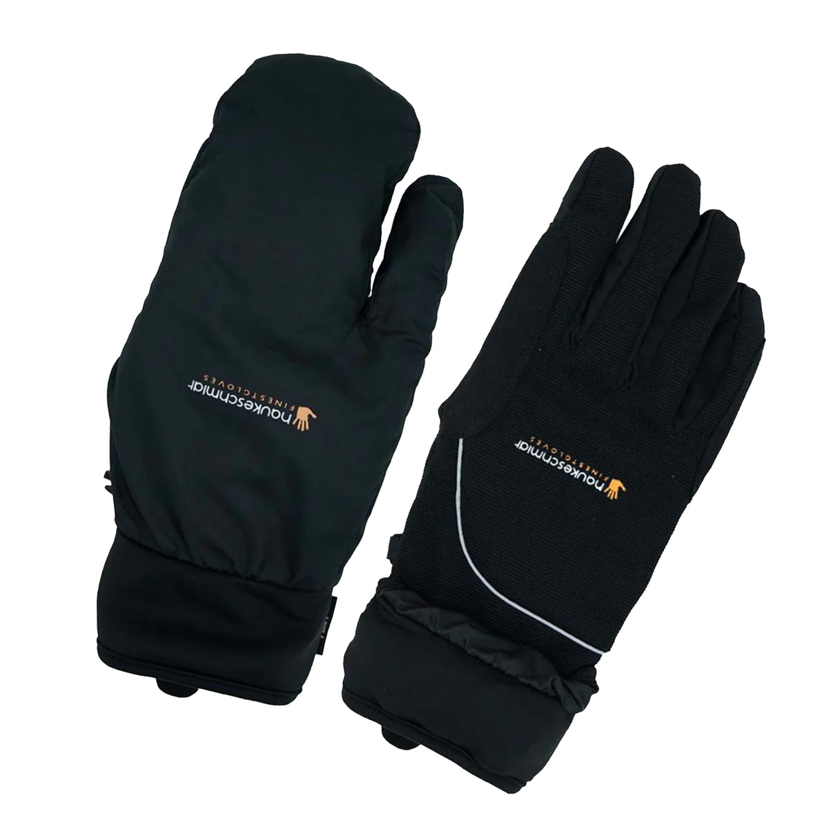 A pair of winter riding gloves with optional mitten covers