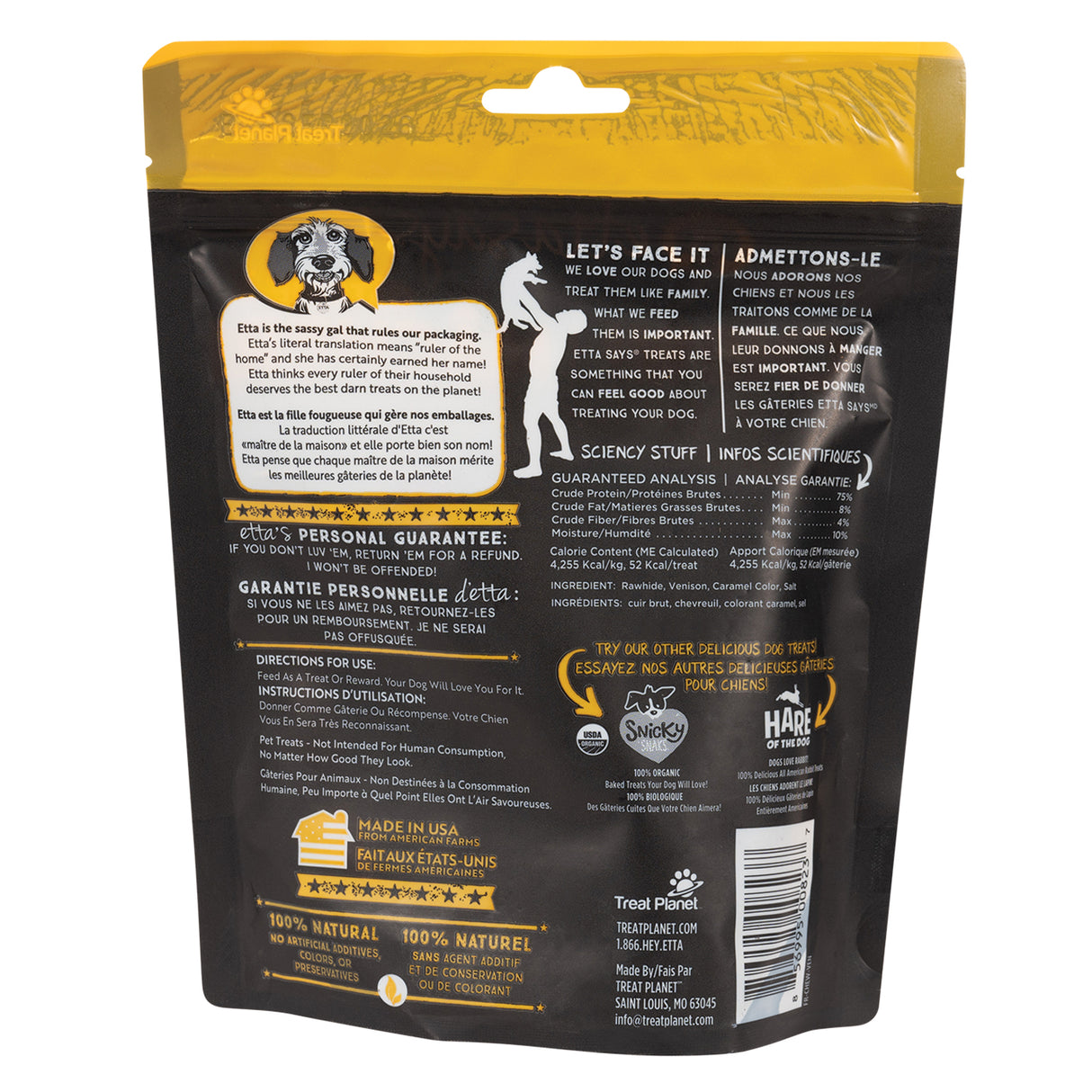 Etta dit ! Croustillantes friandises de chevreuil de qualité supérieure pour chien 127 g