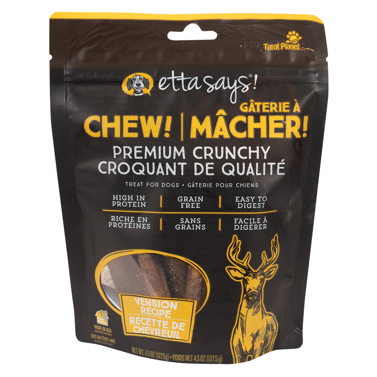 Etta dit ! Croustillantes friandises de chevreuil de qualité supérieure pour chien 127 g