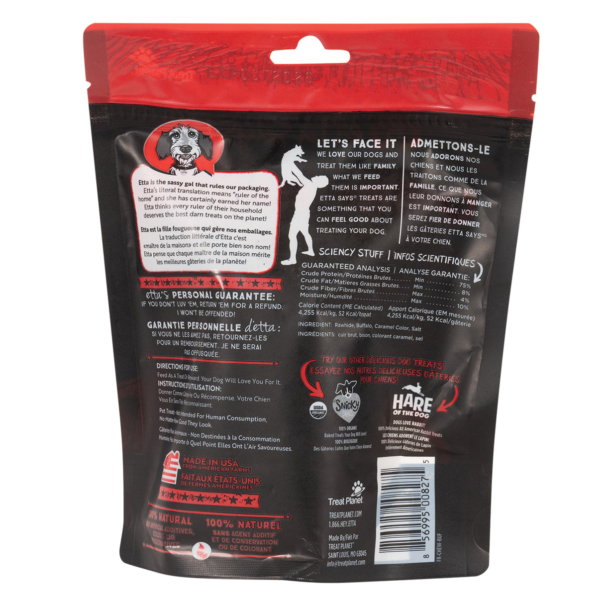Etta dit ! Croustillantes friandises pour chien Buffalo de qualité supérieure 127 g
