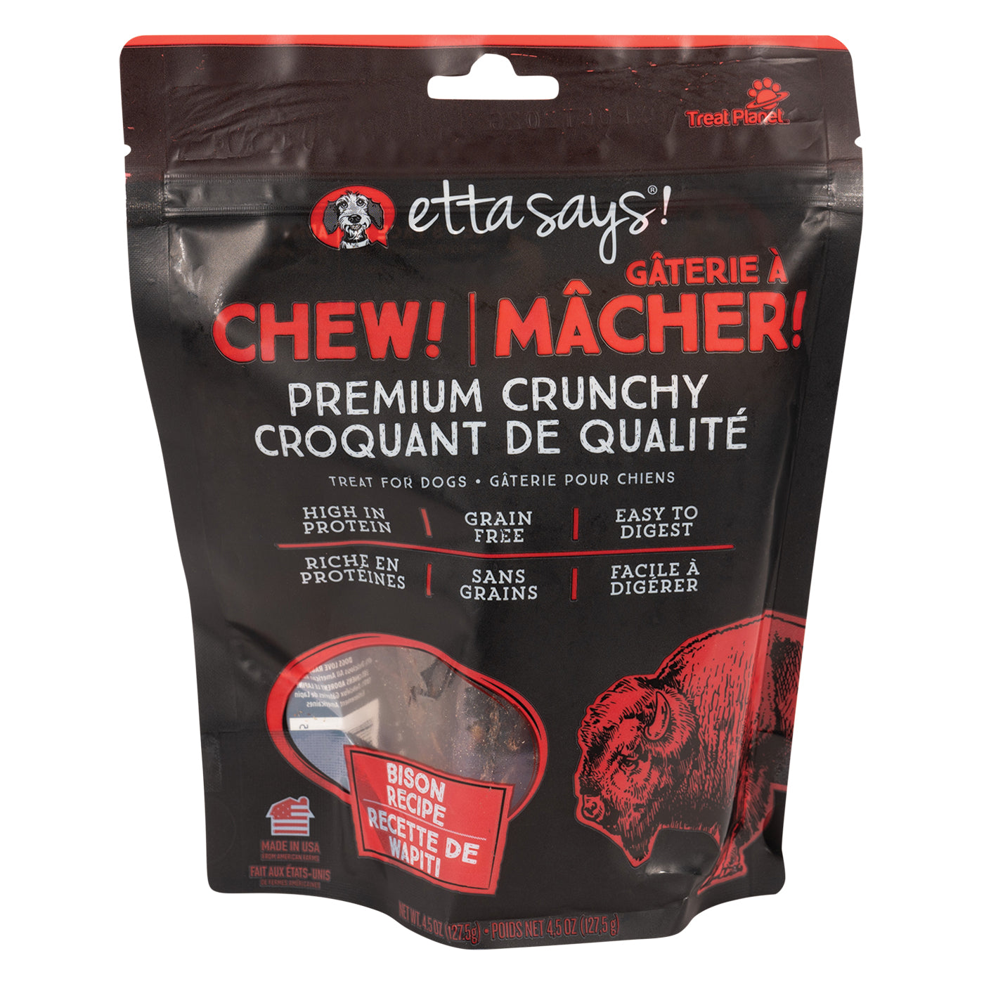 Etta dit ! Croustillantes friandises pour chien Buffalo de qualité supérieure 127 g