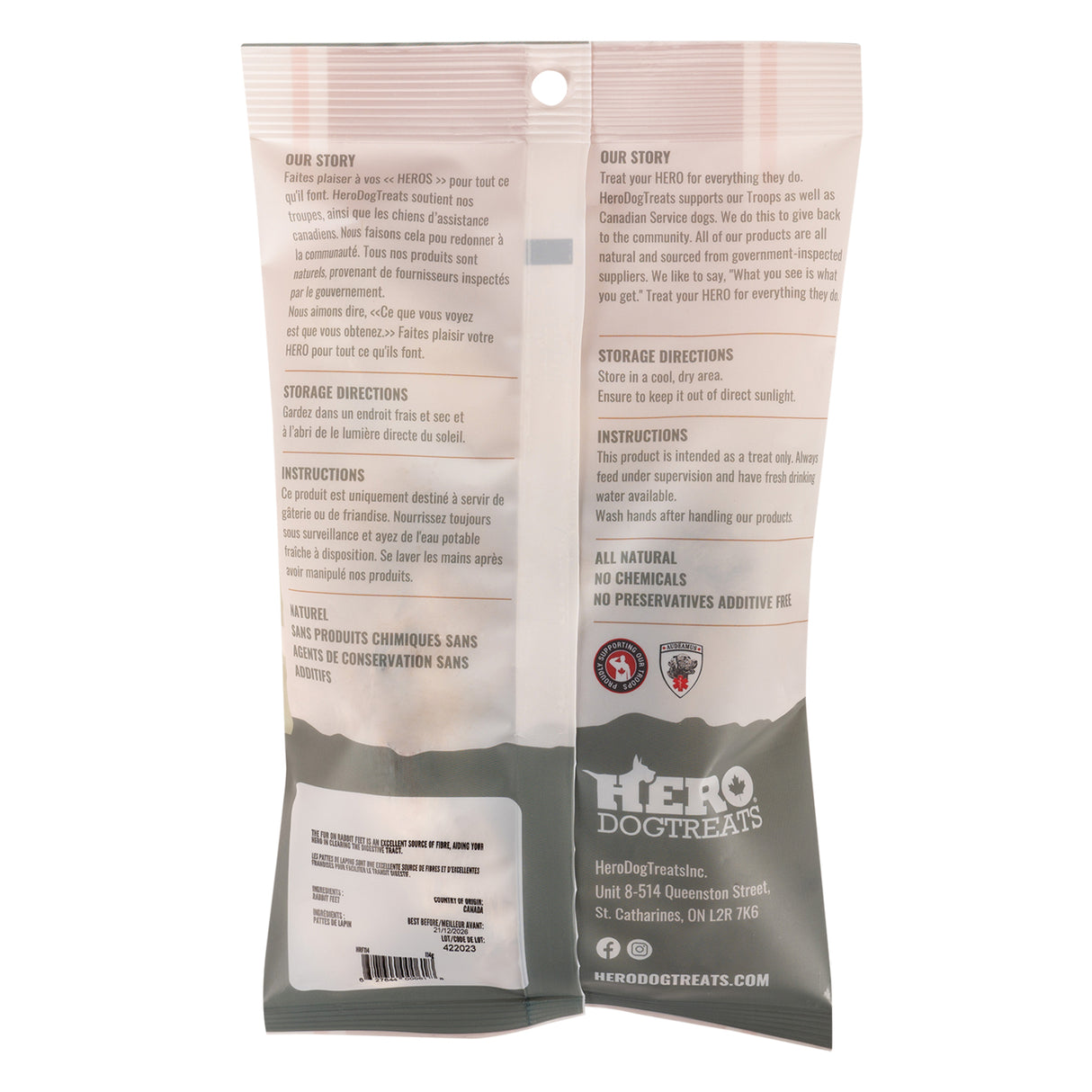 Hero Dog Friandises Pattes de Lapin Déshydratées 114 g