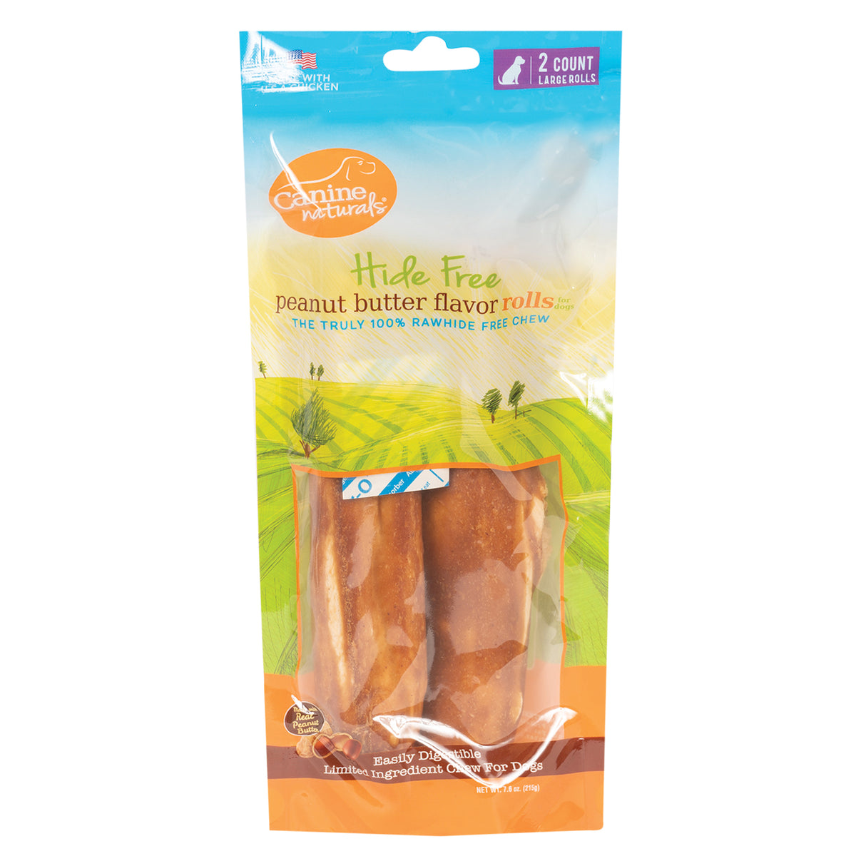 Canine Naturals Hide Free Peanut Butter Flavour Rolls Dog Treats 18 cm - 2 Pack
