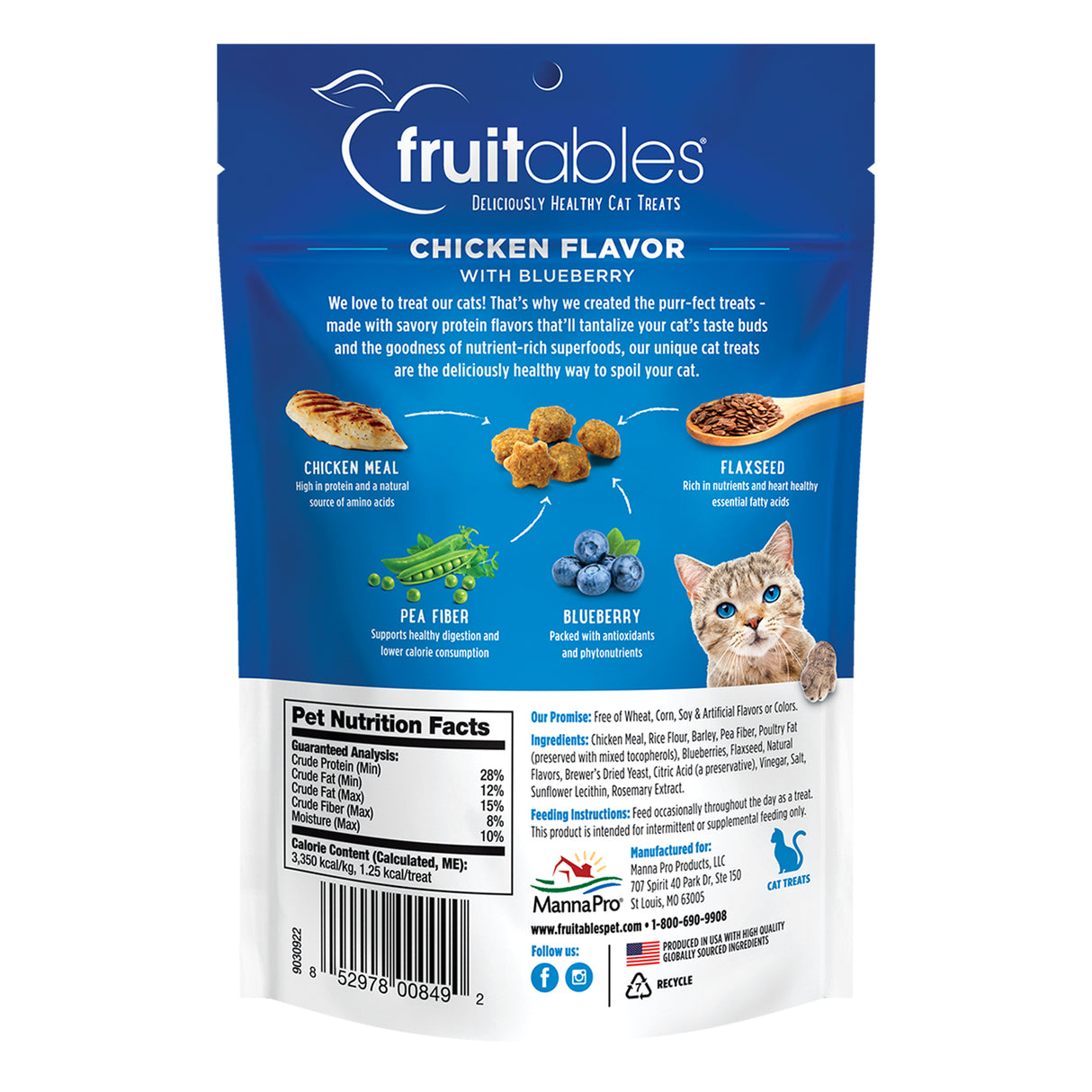 Fruitables Wildly Natural Chicken & Blueberry Crunchy Cat Treats 70 g