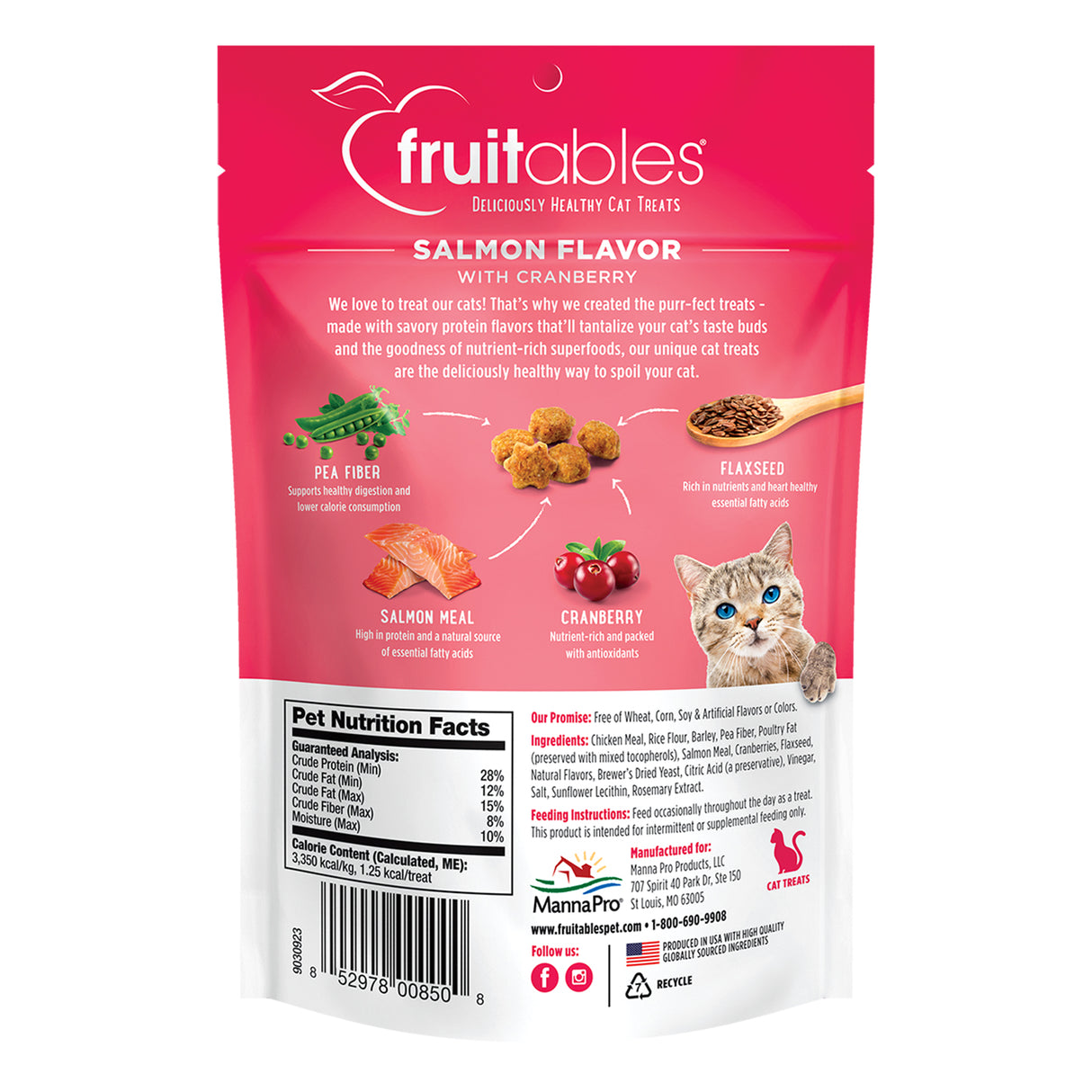 Fruitables Wildly Natural Salmon & Cranberry Crunchy Cat Treats 70 g