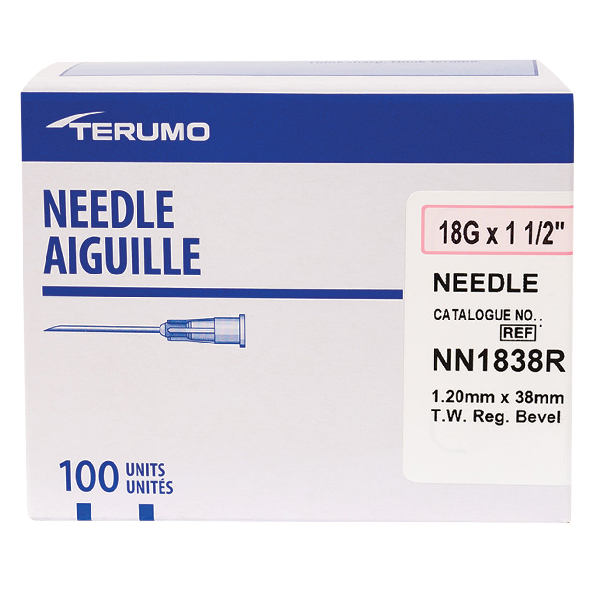 Aiguille Terumo calibre 18 x 3,8 cm - Boîte de 100