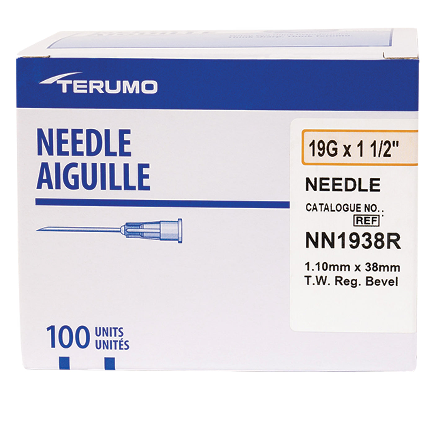 Aiguille Terumo calibre 19 x 3,8 cm - Boîte de 100