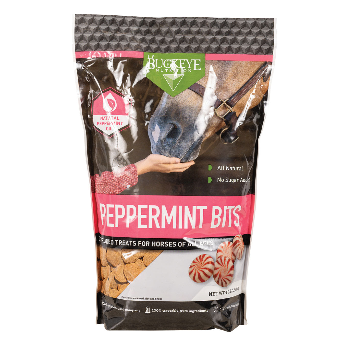 Friandises pour chevaux entièrement naturelles à la menthe poivrée sans sucre ajouté Buckeye Nutrition 1,8 kg
