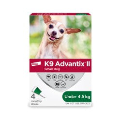 Traitement anti-puces et tiques K9 Advantix II pour chiens de moins de 4,5 kg - 4 doses