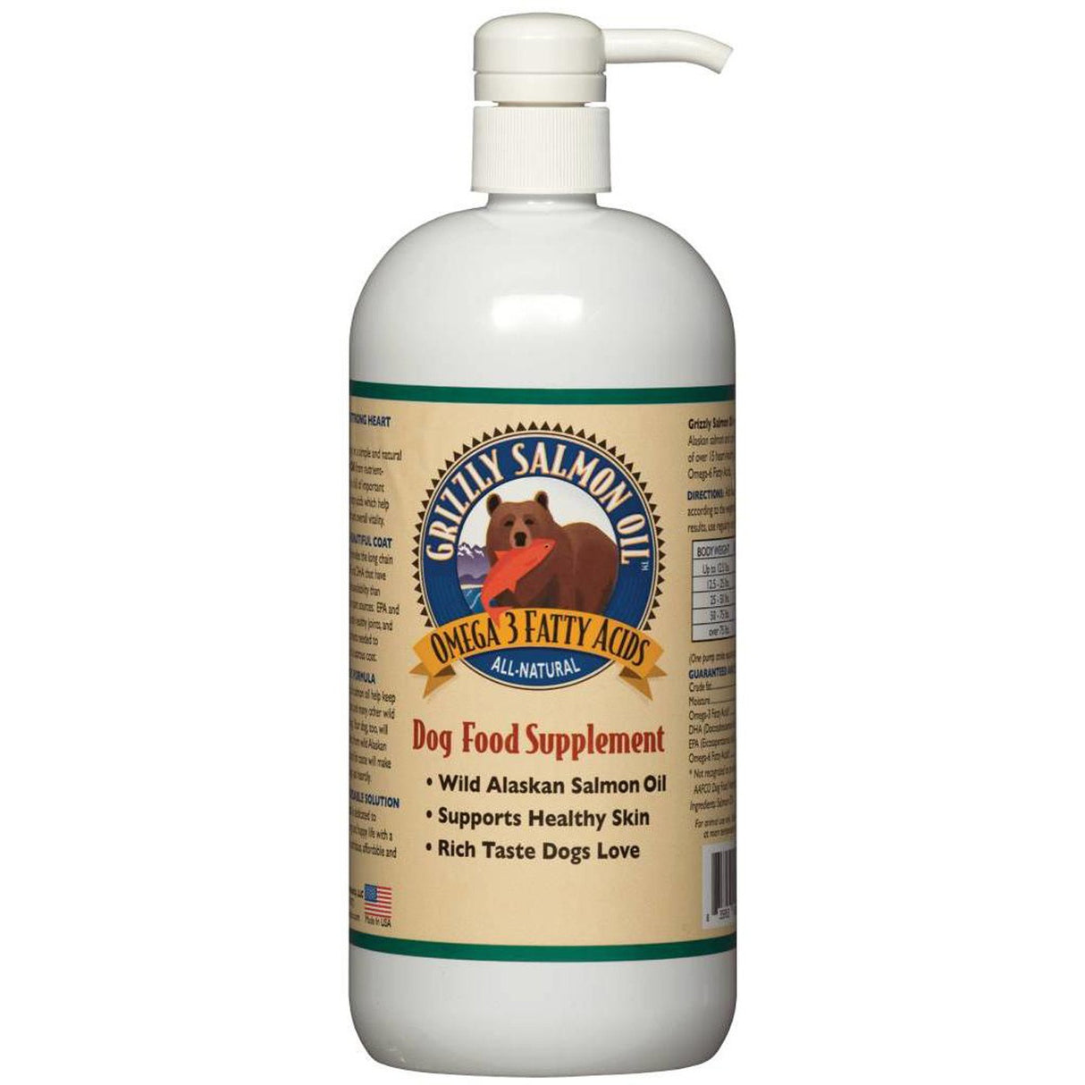 Grizzly Salmon Oil Pump Bottle Pet Supplement 473 mL
