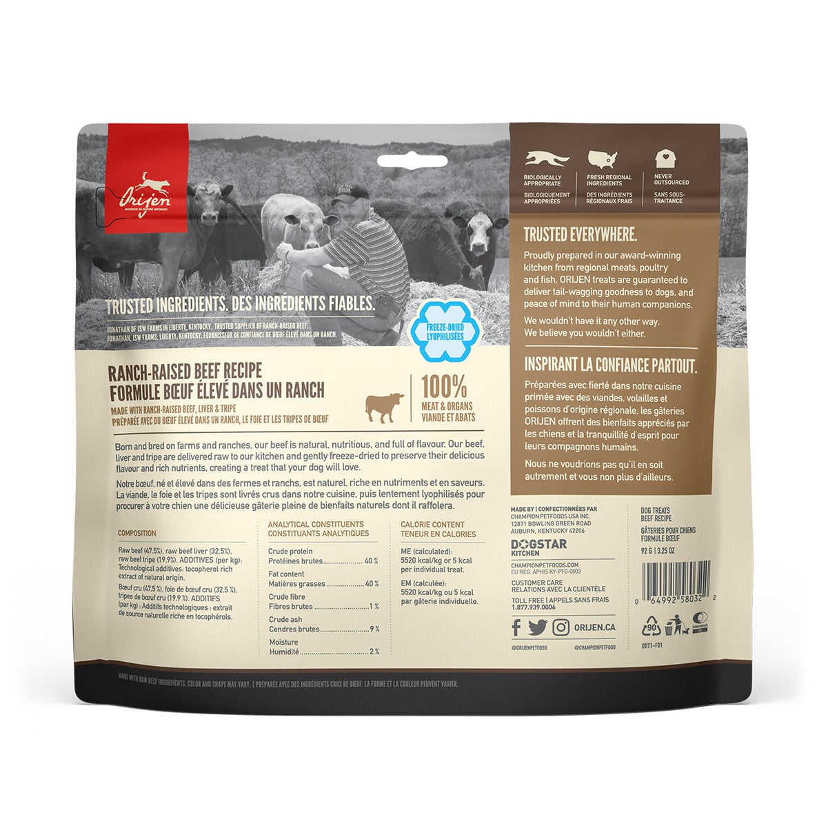 Orijen Freeze Dried Beef Dog Treats 92 g