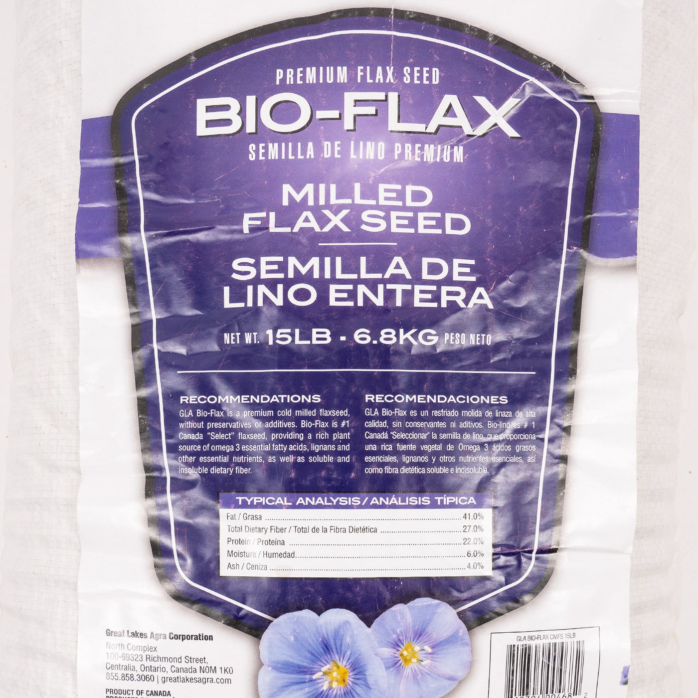 Bio Flax Cold Milled Flaxseed 6.8 kg
