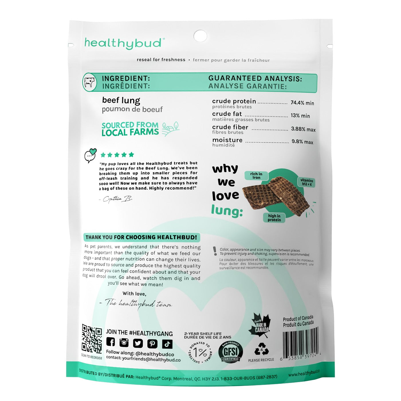 Healthybud Beef Lung Dog Treats 60 g