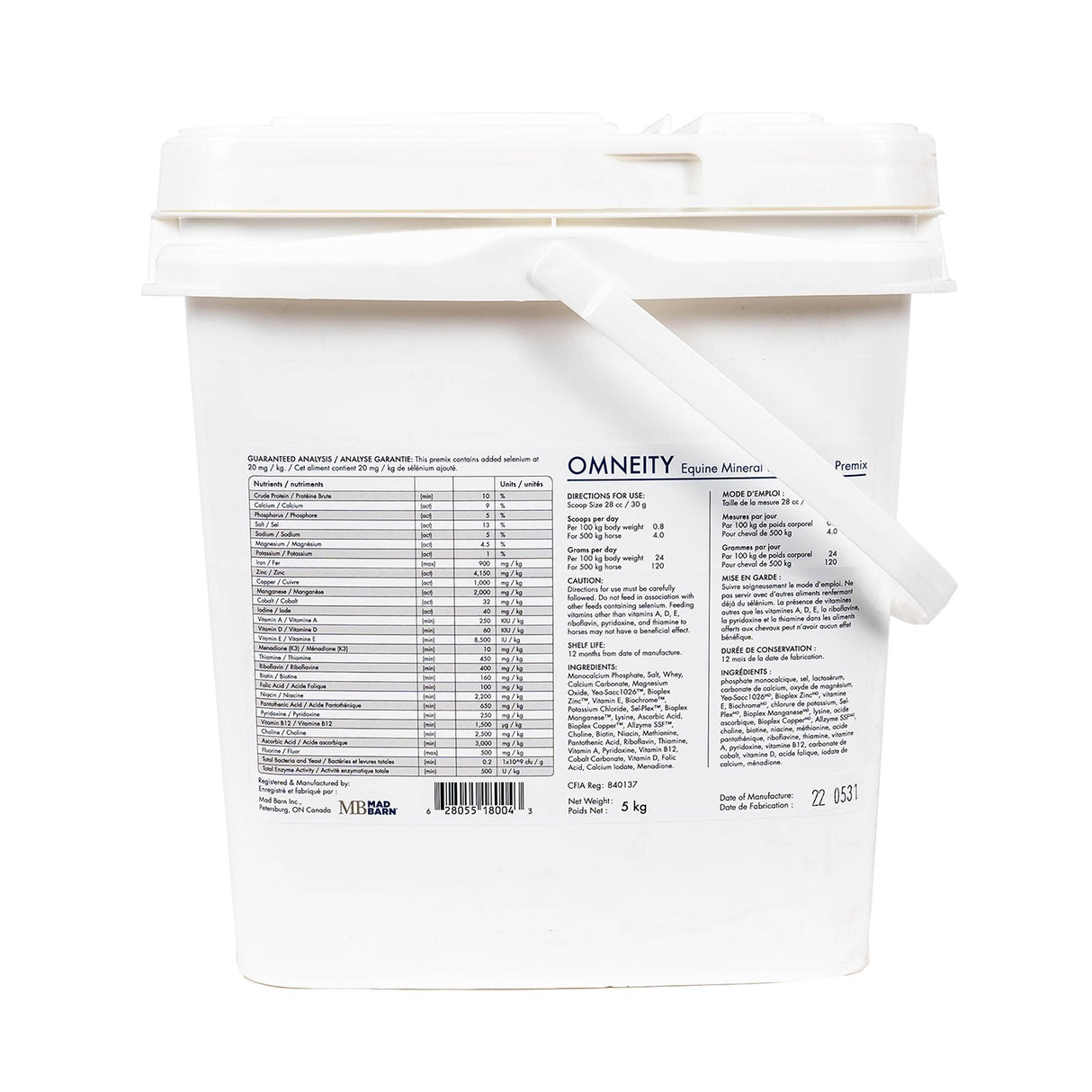 Prémélange de vitamines et minéraux pour équidés Mad Barn Omneity 5 kg
