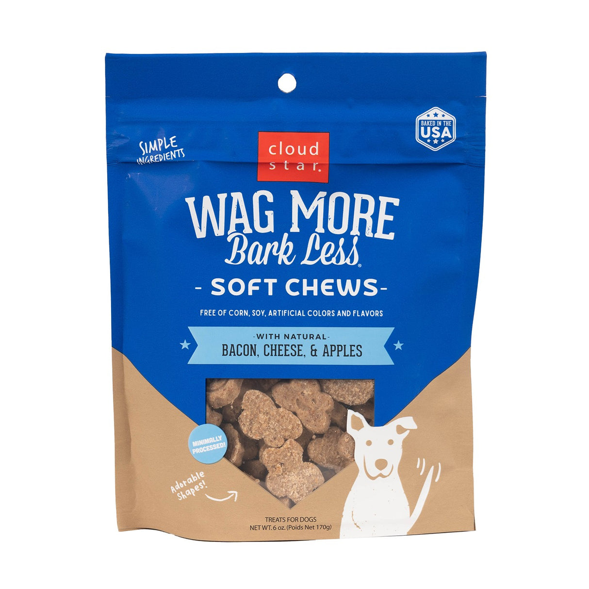 Cloud Star Wag More, Bark Less Soft & Chewy Bacon, Cheese & Apples Dog Treats 170 g