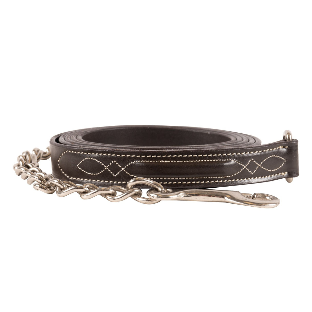 Mondega Fancy Stitched Leather Lead W/ 60 cm Silver Chain