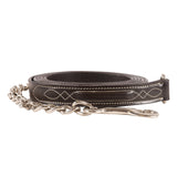 Mondega Fancy Stitched Leather Lead W/ 24 In. Silver Chain
