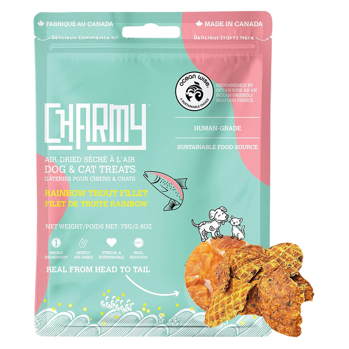 Charmy Friandises pour chiens à la truite arc-en-ciel 75 g