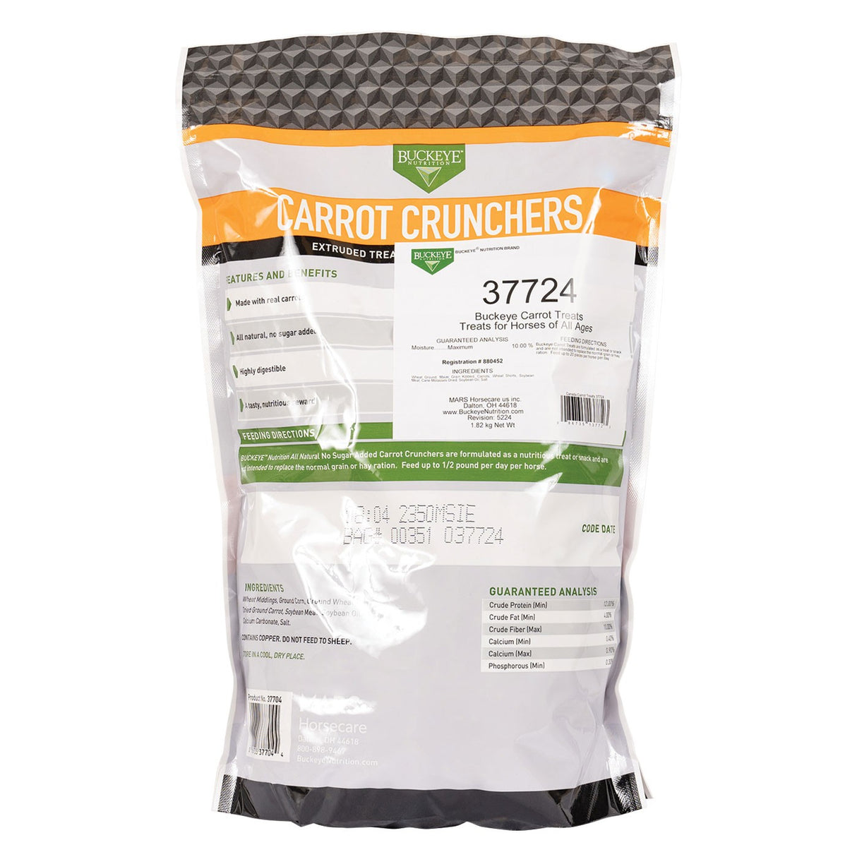 Friandises pour chevaux entièrement naturelles sans sucre ajouté à base de carottes Buckeye Nutrition 1,8 kg