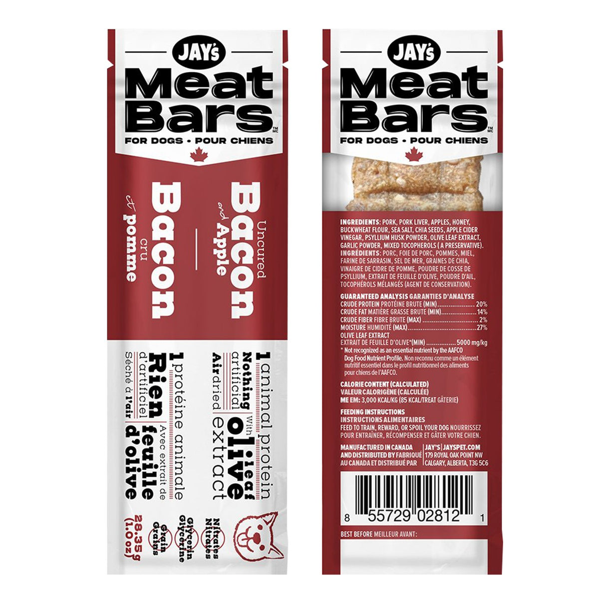 Jay's Uncured Bacon & Apple Meat Bar Dog Chew 28.35 g