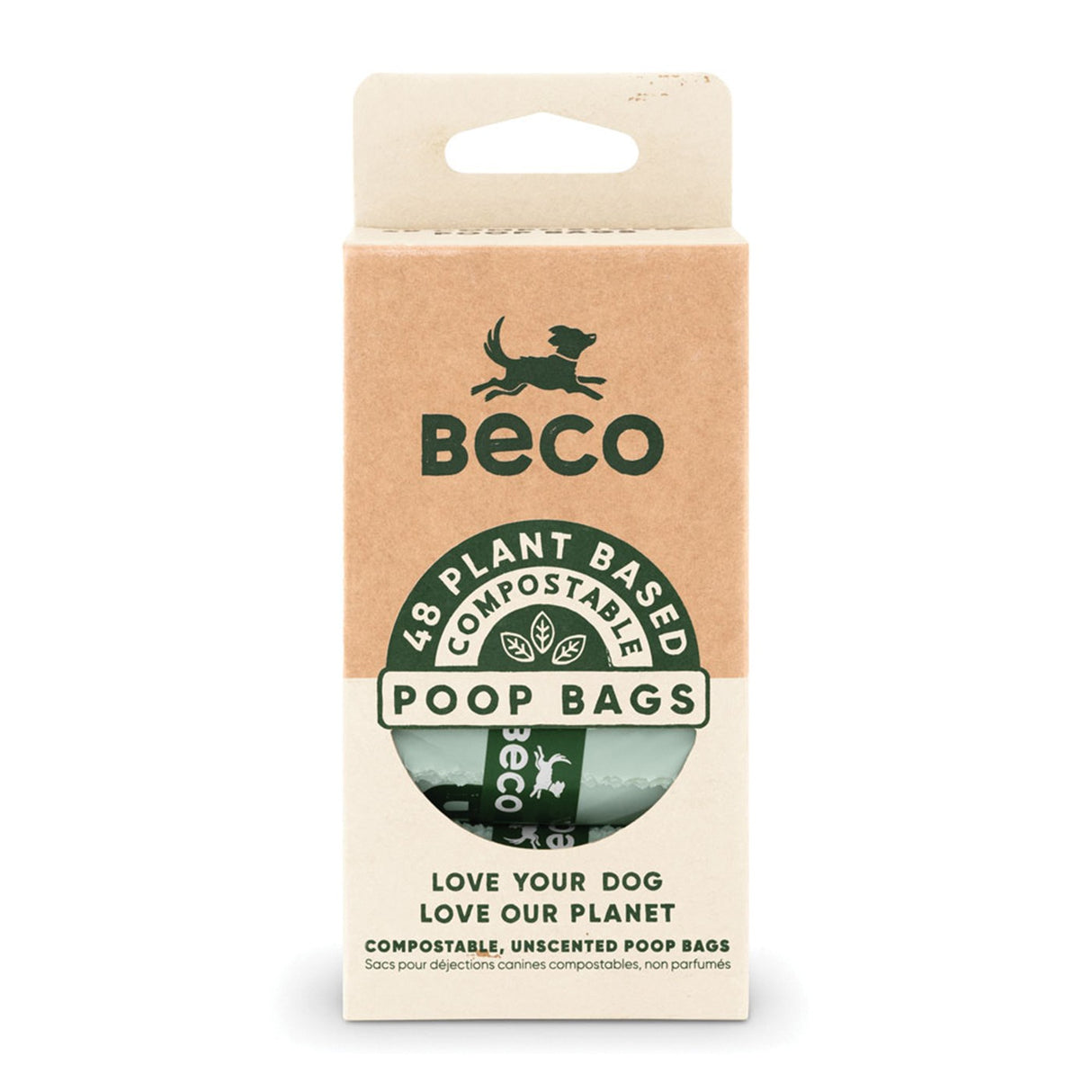 Beco Sacs à crottes compostables non parfumés - Paquet de 48