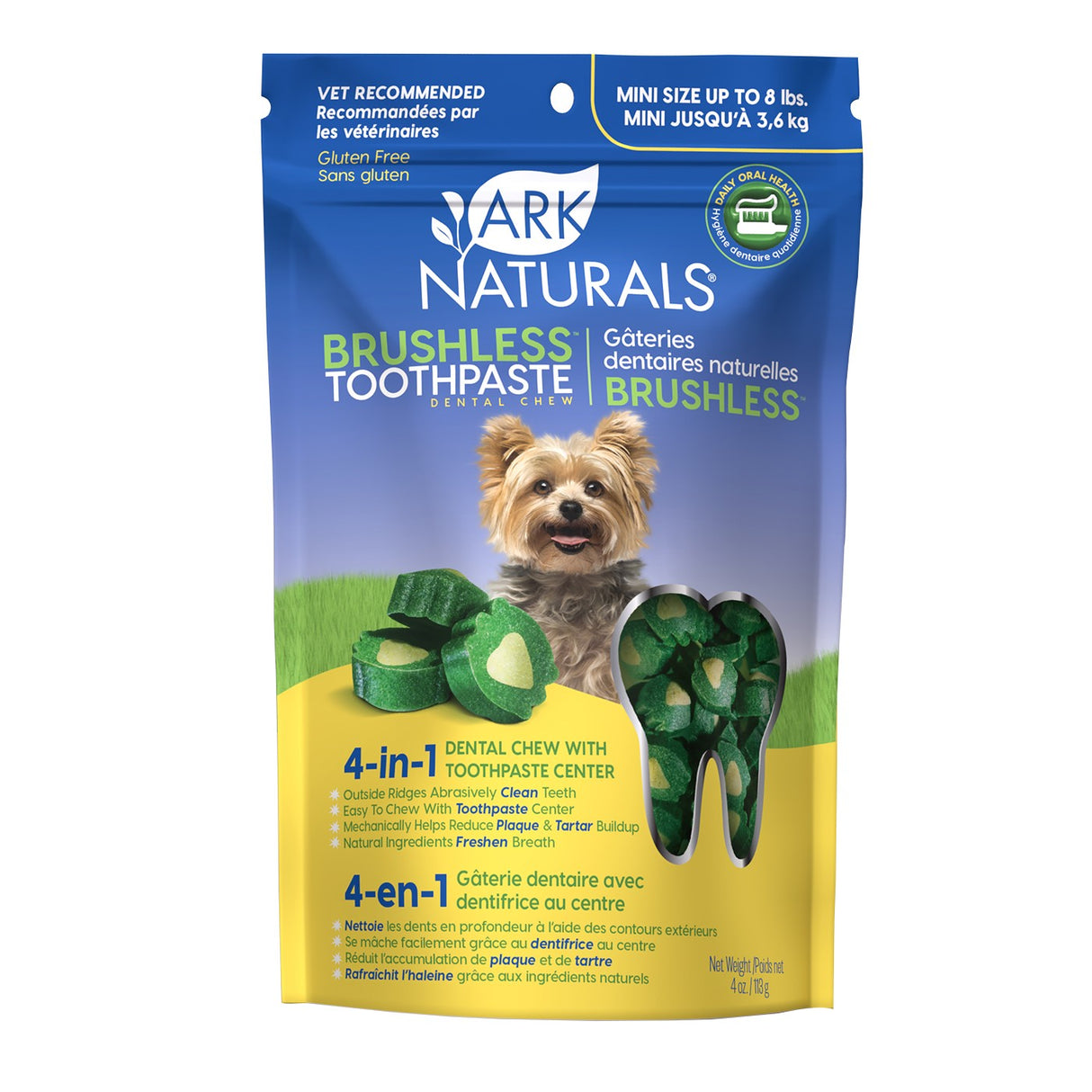 Ark Naturals Dentifrice sans balais à mâcher pour mini chien 4 oz.