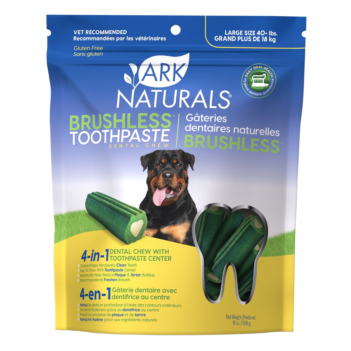 Ark Naturals Dentifrice sans balais à mâcher pour grand chien 18 oz.