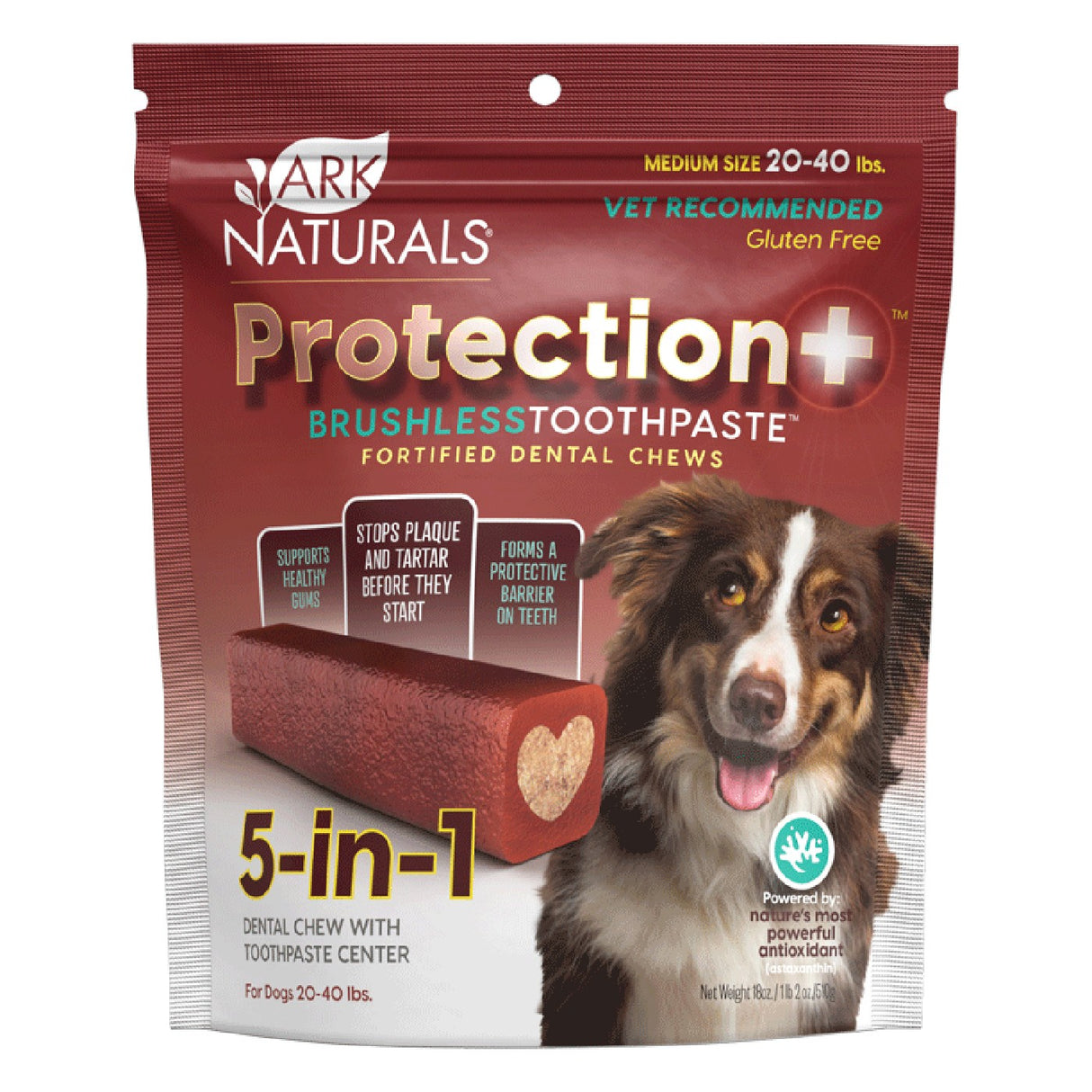 Ark Naturals Dentifrice sans balais Protection Plus à mâcher pour chien moyen 18 oz.