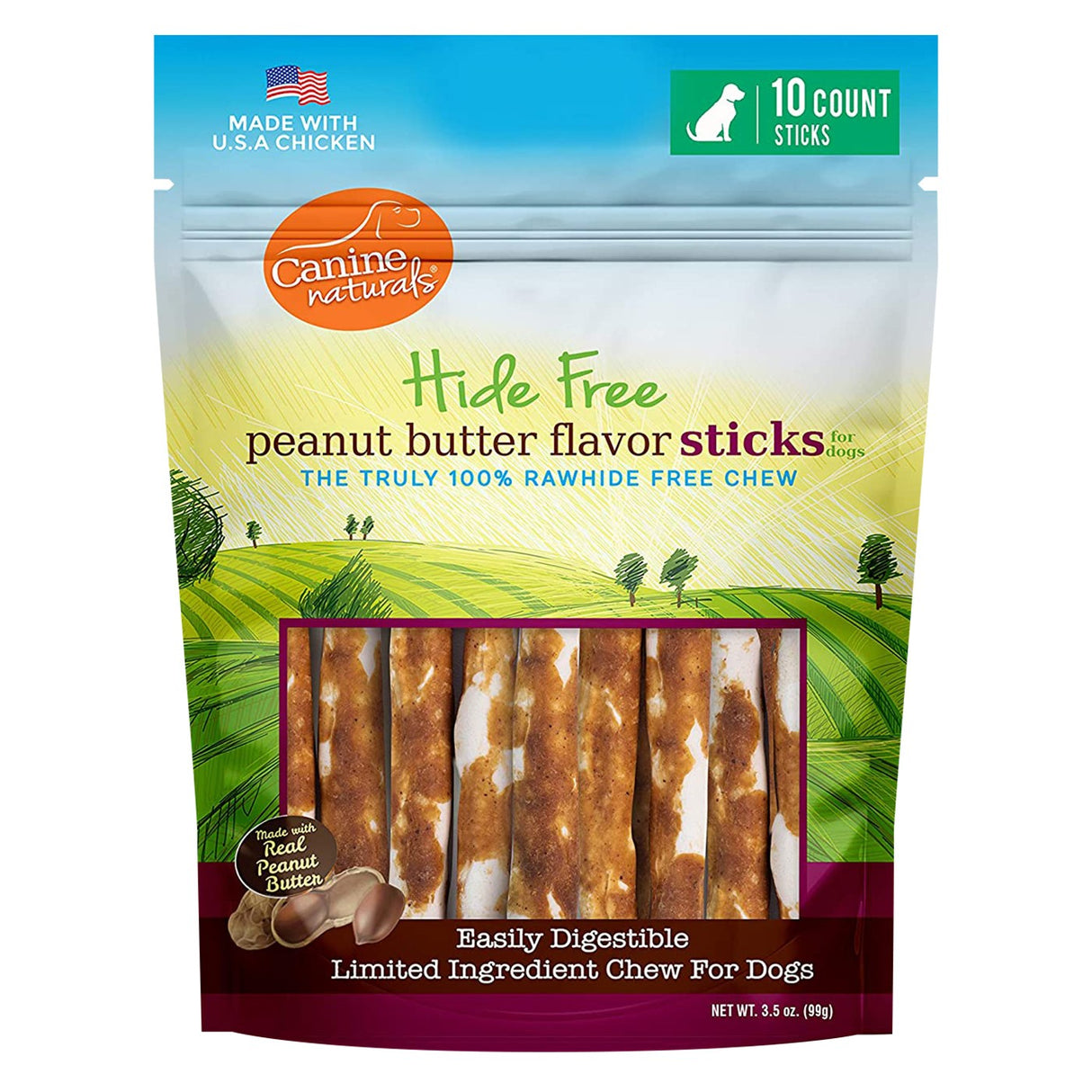 Canine Naturals Rawhide Free Peanut Butter Flavour Sticks 5 in. - 10 Pack Dog Treat